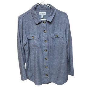 Centigrade Button Front Linen Blend Shacket Shirttail Hem Indigo Blue M NO BELT
